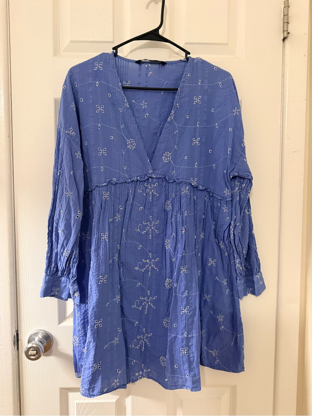 Zara Light Blue Embroidered V-Neck Tunic
